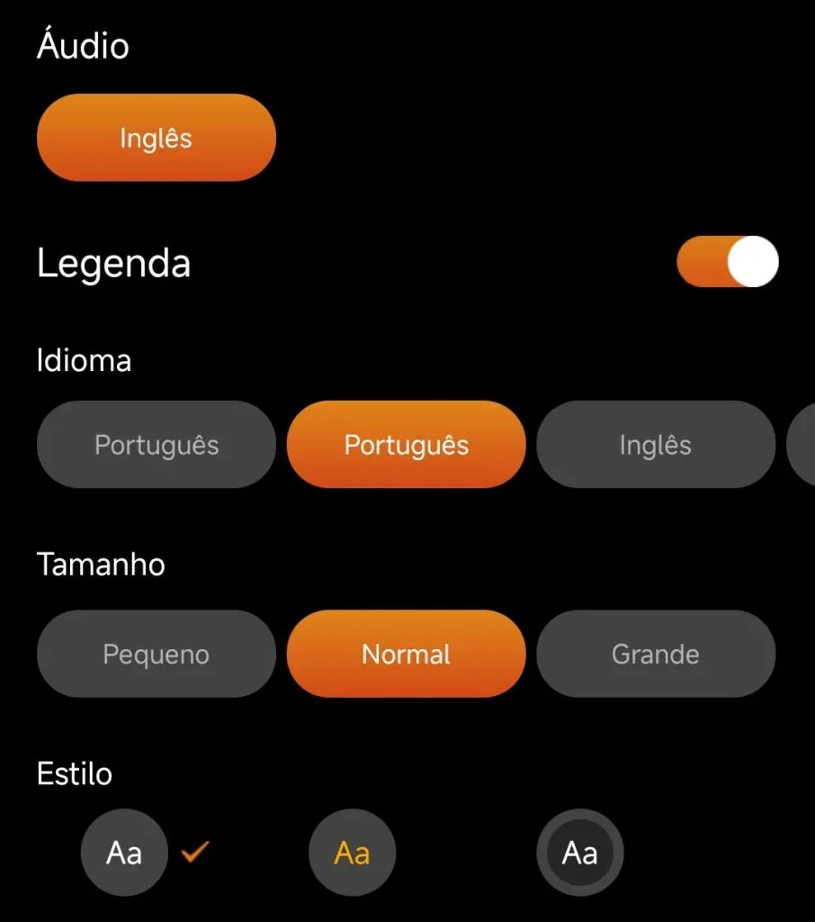 ajustar o áudio e as legendas no YouCine